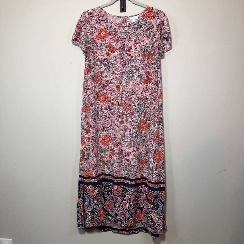 J.Jill Paisley Maxi Dress Womens S Petite Pink Boho Pockets Travel Modest Airy